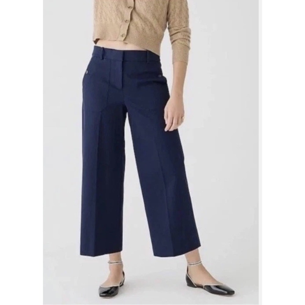 J. Crew Sydney Wide-Leg Pants Bi-Stretch Cotton‎ Blend in Navy Women 14 NWT